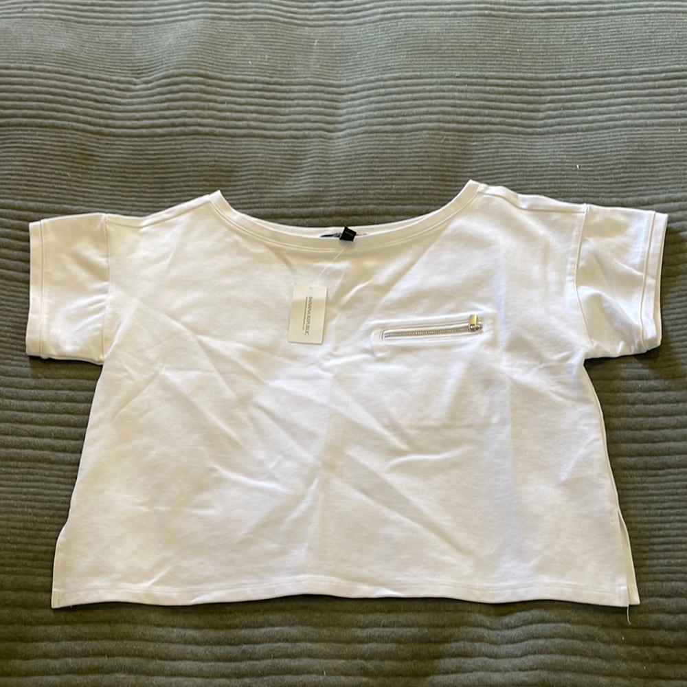 Banana Republic white crop shirt with zipper pocket, size: small